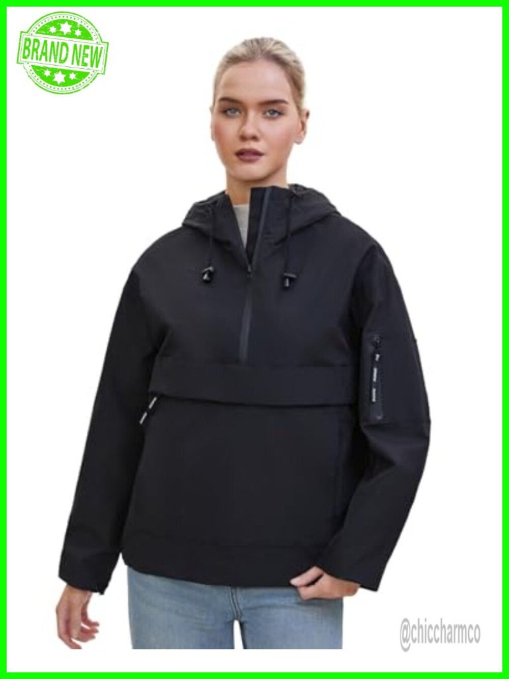 PUFFIT Women's Waterproof Rain Jacket Lightweight Anorak Pullover Hoodie